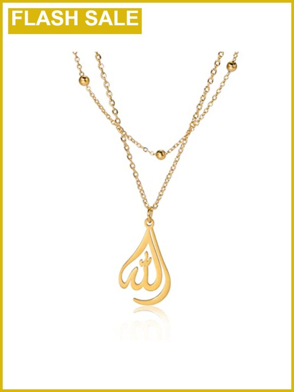 Stainless Steel Allah Layered Necklace Water Drop Heart Pendant Adjustable